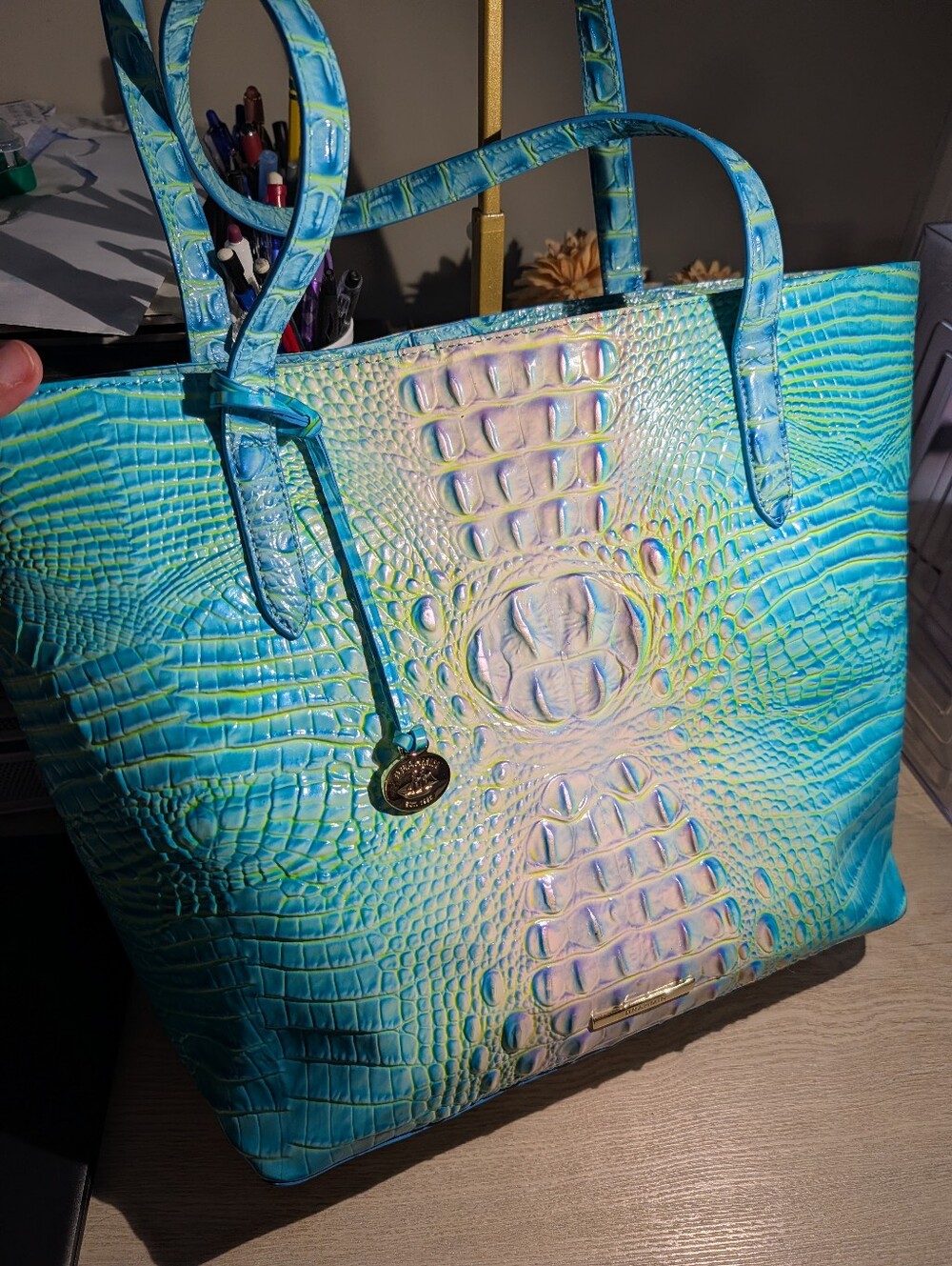 Brahmin Cotton Candy Croc-Embossed Brooke Tote Bag